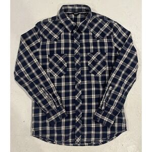 Arizona Jean Co Men's Blue Plaid Long Sleeve Snap Up Flannel Shirt Size Medium